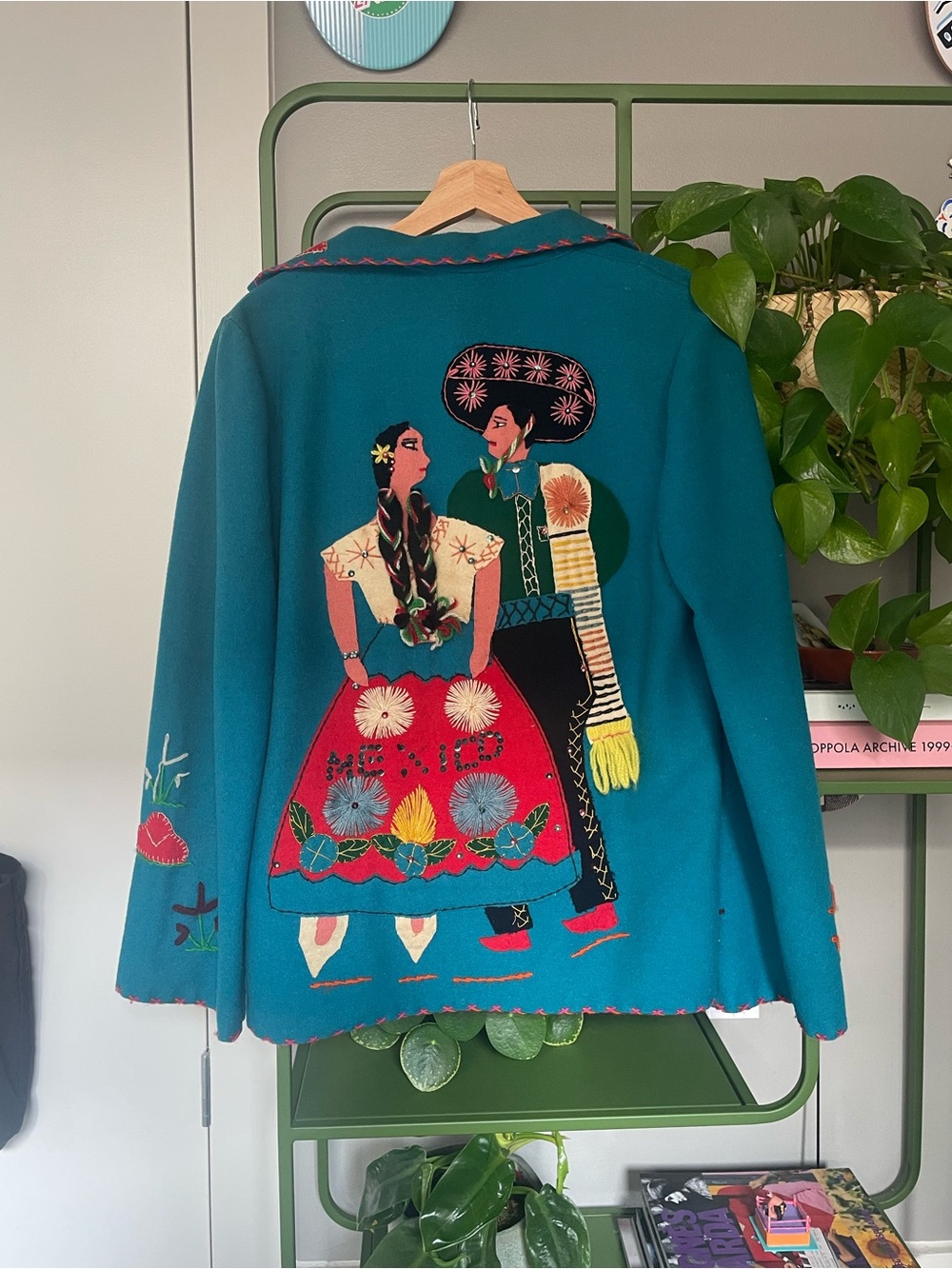 Vintage 1940s/50s Mexican Tourist Souvenir Jacket- Embroidered Folk Art